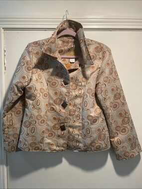 Painted Pony Uniquely USA Cream & Brown Geometric Pea Coat Square Buttons